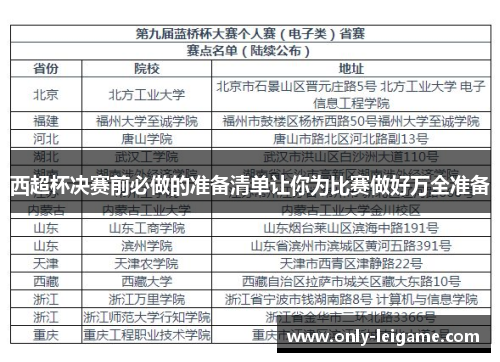 西超杯决赛前必做的准备清单让你为比赛做好万全准备